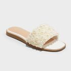 Women's Jasmine Pearl Slide Sandals - A New Day Cream 10
