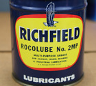FULL NEAR MINT * 1940s era RICHFIELD ROCOLUBE 1 LB. GREASE Old Tin Oil Can