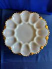 Vintage Milk Glass Egg Plate with Gold Scalloped Edging