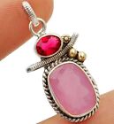 Two Tone Natural Rose Quartz 925 Solid Sterling Silver Pendant Jewelry NW9-3