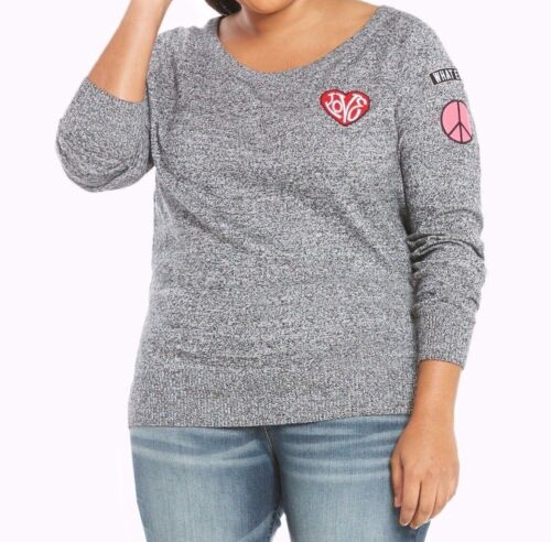 Torrid Plus Size 5X Marled Knit Patch Pullover Sweater Gray 100% Cotton