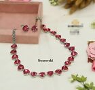 Indian Bollywood Real Swarovski Choker Necklace Silver Plated Bridal Jewelry Set