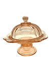 Vintage Indiana Glass Covered Butter Pedestal Dish Pink Depression Glass Madrid