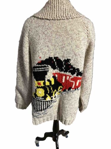 Vintage 60’s Knit Wool Cowichan Jacket Cardigan Sweater Steam Train  Xxl