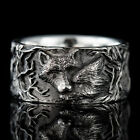 Vintage Silver Plated Wolf Rings Punk Style Animal wolf Head Ring Men size 11