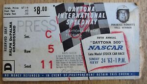 Vintage 1963 Nascar 5th Daytona 500 Tiny Lund Win RARE ticket!
