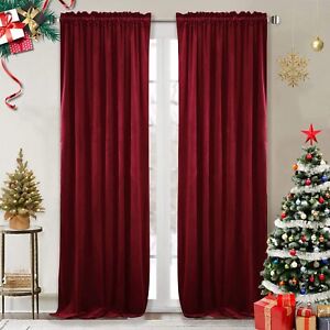 Theater Red Velvet Curtains - Super Soft Velvet Blackout Insulated Curtain Pa