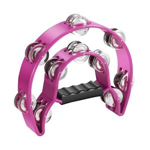 Double Row Jingles Half Moon Musical Tambourine Percussion Drum Pink Party KTV