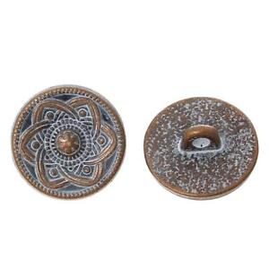 Metal shank sewing buttons - round antique copper white patina - 15mm - metal bu