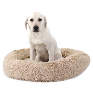 Fur Donut Cuddler Dogs Cats Pet Calming Bed Dog Beds Soft Warmer Medium Small