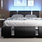 Deluxe Leather Upholstered Platform Bed Frame Queen Full Size with LED Headboard
