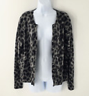 Womens Cashmere Cardigan Sweater Apt 9 Grey Leopard Print Button Front Sz L
