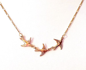 TREE SWALLOW NECKLACE-3 BIRD NECKLACE, PEACE DOVE NECKLACE-GOLD COLOR- 19 