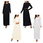 Women's Muslim Abayas Round Neck Long Sleeve Islamic Arabian Dress Prayer Robe