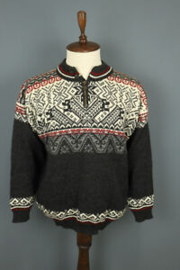 DALE OF NORWAY NAGANO Black 1/4 Zip Snowflake Fair Isle Wool Knit Sweater Size L