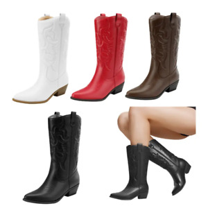 Women Cowboy Boots Pull On Cowgirl Boots Mid Calf Western Boots