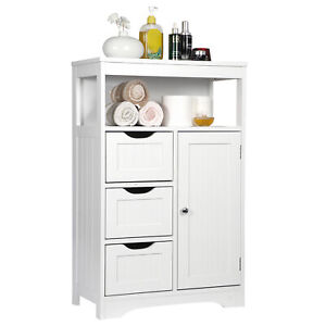 Bathroom Floor Cabinet Freestanding Storage Organizer Shelf Cabinet White