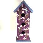 Distressed Purple with Flowers Wooden Bird House for Outside Hanging Garden Home