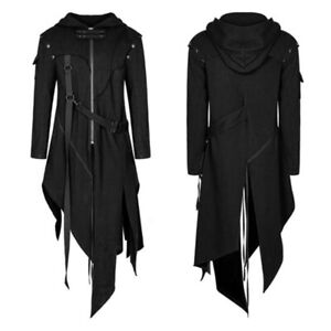 Mens Medieval Gothic Cardigan Jacket Hooded Long Coat Outwear Fashion Coat