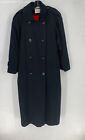 Vintage Neiman Marcus Womens Black Wool Belted Double Breasted Trench Coat 12