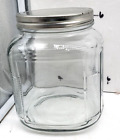 Vintage Ribbed Clear Glass Hoosier Jar - Large Square Container with Lid