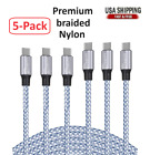 5-Pack Braided USB C  to Type-C Fast Charging Data SYNC Charger Cable 3/6/10FT