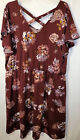 Maurices Maroon Floral Dress Flutter Sleeve Cross Back Maroon Floral Size 2