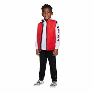 SPYDER  3Pc Outfit  Red Puffy Vest /White Hoodie/Black Joggers  Size 4 T NWT