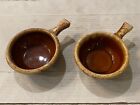HULL ~ Set of 2 BROWN DRIP ~ French Onion SOUP CROCKS ~ CHILI BOWLS w Handles
