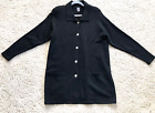 Helen HSU Black Long Cardigan Sweater Women Large Pockets 5 Buttons Collared L/S
