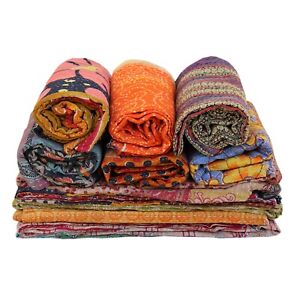 Wholesale Lots 5 PC Throw Blanket Kantha Quilt Indian Vintage Cotton Bedspreads