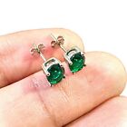925 Sterling Silver Green Emerald Stud Earrings For Women lab-created FREE SHIP