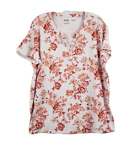 Blair Women's Top Button front V Neck Cotton/Poly Shirt White floral Size 2XL