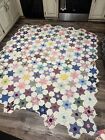 Vtg Star Quilt Top Multi Color Feedsack Project Unfinished 78x90