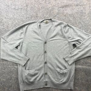 L.L. Bean Sweater Mens Large Gray Cardigan Knit Preppy Outdoors Cotton Cashmere*