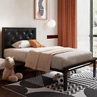 Twin Metal Bed frame with Faux Leather Upholstered Button Tufted Headboard,Black