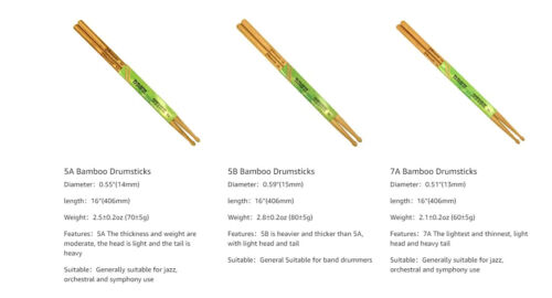 New ListingMiwayer Bamboo Drumsticks 7A / 5A / 5B 6