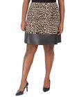 Michael Kors Women’s Plus Skirt A-line Stretch Leopard Print Faux Leather 1X –