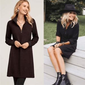 Cabi Cuddle Dress Black Burgundy Brushed Knit Long Sleeve Sweater Dress Size XS