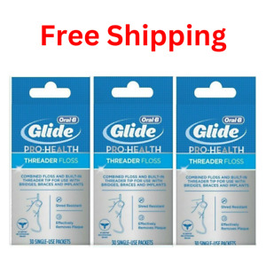 (3 pack)-Oral-B Glide pro-Health threader floss 30Ct single use