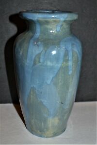 New ListingVintage deep Blue sky Drip Pottery VASE Mid North Carolina Century Arts & Crafts