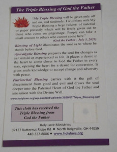 Religious Holy relic card The triple blessing of God the Father