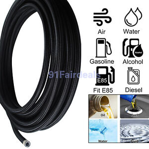 6/8AN Black Nylon PTFE Fuel Line 10/12/20/30ft Fittings Hose Kit E85 Stainless