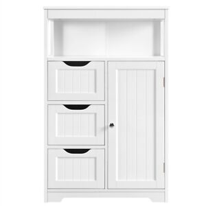 Wood Bathroom Floor Cabinet Storage Organizer w/3 Drawers Multiple Tiers Shelves