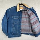 Wrangler Denim Jacket Mens XL Blue Flannel Blanket Lined Western Style Coat Jean