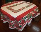 Vintage Red Christmas Floral & Ribbons Kitchen Tablecloth Approx. 48 inches X 65