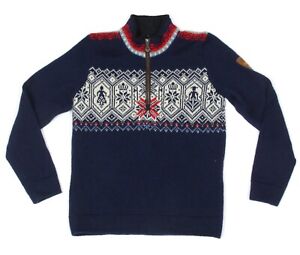 DALE OF NORWAY Norge Fair Isle Navy Blue Red White Men's Sweater sz S /447