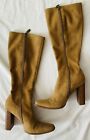 Candies Destiny Camel Chunky Heel Side Zip Calf High Boots Sz 7 M Suede Stretch