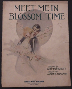 Meet Me In Blossom Time Geo. Moriarty James Shanon Large Format 1914 Sheet Music