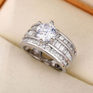 New Women's Stainless Steel Round Cut CZ Engagement Ring Band Size 6-10